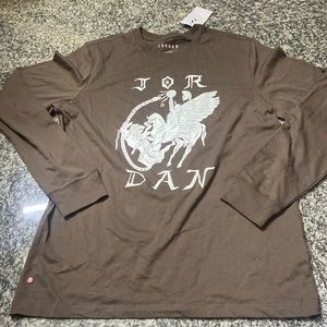 Jordan Men's Brown Long-Sleeve T-Shirt Artist Series by Umar Rashid Size Large